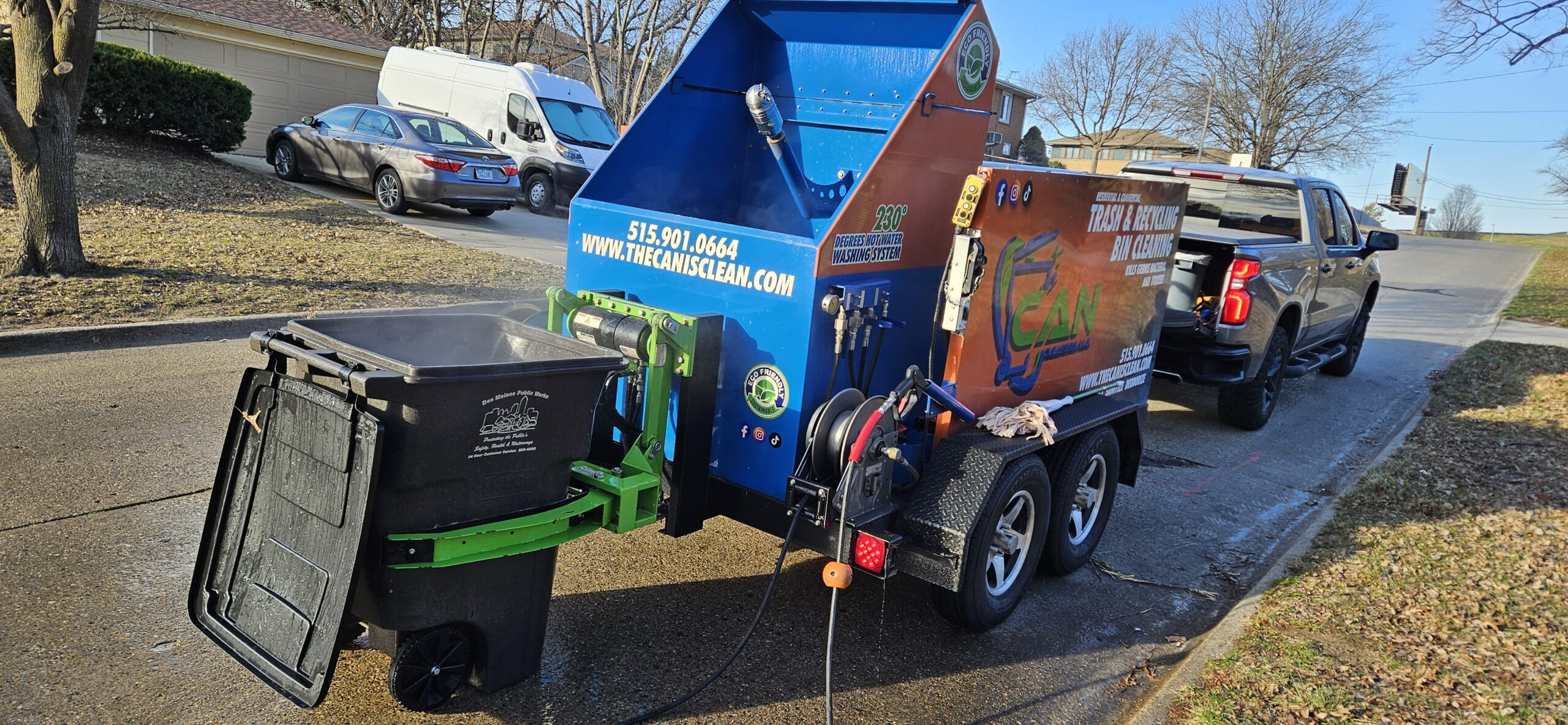 Can Cleaners residential trash bin cleaning equipment in Des Moines, Iowa